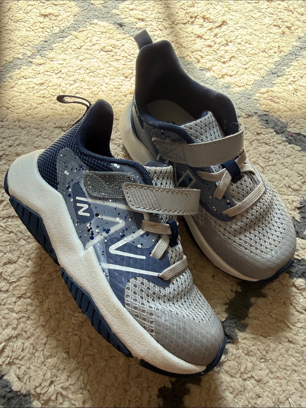 New Balance Kids' Gray & Navy Hook-and-Loop Sneakers